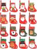 16Pcs Mini Christmas Stockings Bulk 3D Santa Snowman Reindeer Element Treat Bags Silverware Holders Hanging Socks Tree Decorations