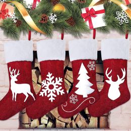 4 Pack 18inch Christmas Stockings Large Xmas Red And White Snowflake Reindeer Antelope Christmas Tre