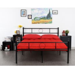 Metal Double Bed/Metal Platform Bed Frame/Foundation with HeadBoard & Footboard, NO Mattress