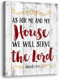 As for Me and My House Canvas Wall Art Religious Quotes Wall Decor White Retro Wood Grain Background Pictures Bible Verse Paintings Artwork 12"x16"