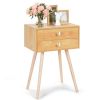 Mid Century Modern 2 Drawers Nightstand in Natural