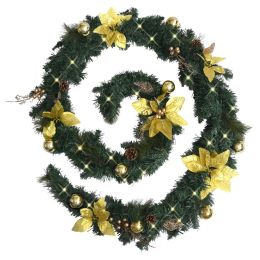 Christmas Garland with LED Lights Green 8.9' PVC