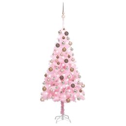 Artificial Christmas Tree with LEDs&Ball Set Pink 59.1" PVC