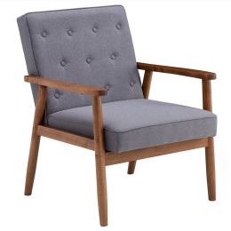 (75 x 69 x 84)cm Retro Modern Wooden Single Chair, Grey Fabric  YJ