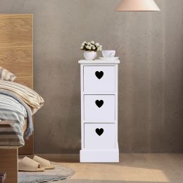 Modern Wood Nightstand Cabinet, Bed Side Table with 3 Drawers, Files Organizer Furniture for Living Room Bedroom Office, White with Heart-Shaped Cut-o