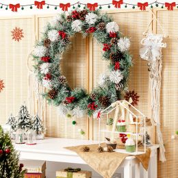 30-Inch Pre-lit Flocked Artificial Christmas Wreath with Mixed Decorations