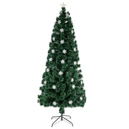 7ft Pre-Lit Artificial Christmas Tree with Multi-Colored Fiber Optic Light Xmas Tree with 290 Branches Tip Christmas Ornament Easy Assembly Christmas