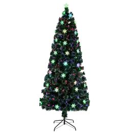 6ft Pre-Lit Artificial Christmas Tree with Multi-Colored Fiber Optic Light Xmas Tree with 230 Branches Tip Christmas Ornament Easy Assembly Christmas