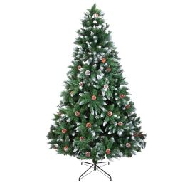 Christmas Tree, 6ft Artificial Christmas Tree Xmas Pine Tree with Legs Flocked Snow Trees with Decoration Perfect for Indoor and Outdoor Holiday Decor