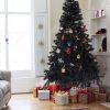 Black Christmas Tree 7 Feet Halloween Tree Artificial Pine Tree Holiday Decoration with Xmas Tree Ornaments w/ 1000 Branch Tips