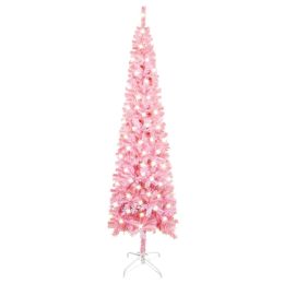 Slim Christmas Tree with LEDs Pink 82.7"