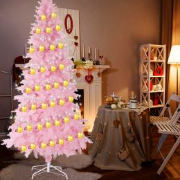 Pink Artificial Christmas Tree, 8ft Full Tree, With Metal Stand