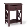 Set of 2 Wooden Nightstand, X-Shaped Sofa Side Table, End Table with Drawer, Bedroom Living Room Furniture XH