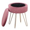 Velvet Round Footrest Stool Ottoman, Modern Upholstered Vanity Pouffe Stool Storage Function Side Table Seat Dressing Chair for Bedroom Living Room  Y