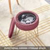 Velvet Round Footrest Stool Ottoman, Modern Upholstered Vanity Pouffe Stool Storage Function Side Table Seat Dressing Chair for Bedroom Living Room  Y