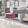 Velvet Round Footrest Stool Ottoman, Modern Upholstered Vanity Pouffe Stool Storage Function Side Table Seat Dressing Chair for Bedroom Living Room  Y