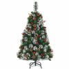 4ft Snowy Artificial Christmas Tree Pre-Decorated w/ Pine Cones and Red Berries