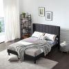 Bed Frame Set, Beds Headboard with Wings & Platform & Slats, Fabric/Queen/Black