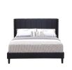 Bed Frame Set, Beds Headboard with Wings & Platform & Slats, Fabric/Queen/Black