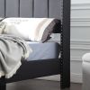 Bed Frame Set, Beds Headboard with Wings & Platform & Slats, Fabric/Queen/Black