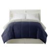 DunaWest Genoa King Size Box Quilted Reversible Comforter , Silver and Blue