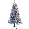 6FT Pre-Lit Hinged Artificial Fir Chritmas Tree, Snow Flocked Artificial Holiday Christmas Tree w/750 Branch Tips