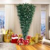 Upside Down Green Christmas Tree, with LED Warm White Lights, Green leaves with part spraying White, Reinforced Metal Base & Easy Assembly 7.4ft