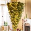 Upside Down Green Christmas Tree, with LED Warm White Lights, Green leaves with part spraying White, Reinforced Metal Base & Easy Assembly 7.4ft