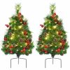 Set of 2 24 Inch Battery Powered Pre-lit Pathway Holiday Christmas Trees