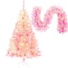 Pre-lit Artificial Christmas 2-Piece Set, 5FT Pink Christmas Tree with 6 feet Garland