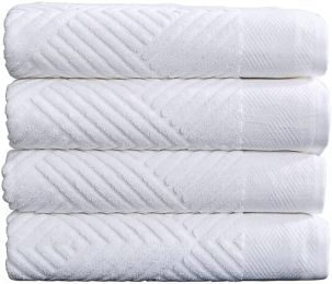 100% Cotton Soft Bath Towels Set | Quick Dry and Highly Absorbent, Textured Bath Towels 27" x 54" (4 Pack) (Color: White)