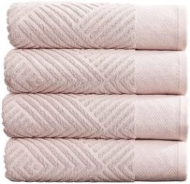 100% Cotton Soft Bath Towels Set | Quick Dry and Highly Absorbent, Textured Bath Towels 27" x 54" (4 Pack) (Color: Pink)