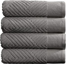 100% Cotton Soft Bath Towels Set | Quick Dry and Highly Absorbent, Textured Bath Towels 27" x 54" (4 Pack) (Color: Grey)