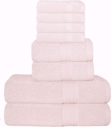 GLAMBURG Ultra Soft 8 Piece Towel Set - 100% Pure Ring Spun Cotton, Contains 2 Oversized Bath Towels 27x54, 2 Hand Towels 16x28, 4 Wash Cloths 13x13 (Color: Pink)