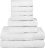 GLAMBURG Ultra Soft 8 Piece Towel Set - 100% Pure Ring Spun Cotton, Contains 2 Oversized Bath Towels 27x54, 2 Hand Towels 16x28, 4 Wash Cloths 13x13