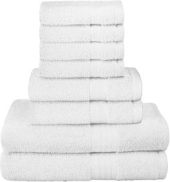 GLAMBURG Ultra Soft 8 Piece Towel Set - 100% Pure Ring Spun Cotton, Contains 2 Oversized Bath Towels 27x54, 2 Hand Towels 16x28, 4 Wash Cloths 13x13 (Color: White)