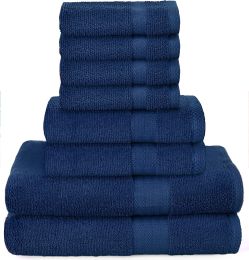 GLAMBURG Ultra Soft 8 Piece Towel Set - 100% Pure Ring Spun Cotton, Contains 2 Oversized Bath Towels 27x54, 2 Hand Towels 16x28, 4 Wash Cloths 13x13 (Color: NavyBlue)