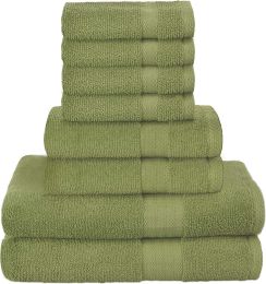 GLAMBURG Ultra Soft 8 Piece Towel Set - 100% Pure Ring Spun Cotton, Contains 2 Oversized Bath Towels 27x54, 2 Hand Towels 16x28, 4 Wash Cloths 13x13 (Color: Green)