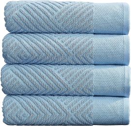 100% Cotton Soft Bath Towels Set | Quick Dry and Highly Absorbent, Textured Bath Towels 27" x 54" (4 Pack) (Color: Blue)