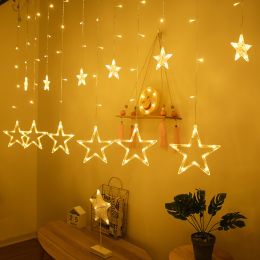 Christmas Curtain Shop Window Lights (Model: EU, Style: Five point star)