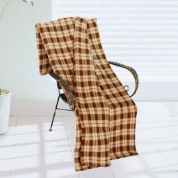 [Trendy Plaids - Brown/Khaki/Black] Soft Coral Fleece Throw Blanket (71 by 79 inches) (SKU: BLK-KRY003)