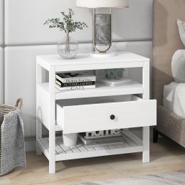 Modern Wooden Nightstand with Drawers Storage for Living Room/Bedroom (Color: White)