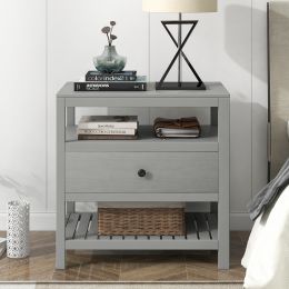 Modern Wooden Nightstand with Drawers Storage for Living Room/Bedroom (Color: Gray)