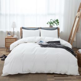 100% Washed Cotton Duvet Cover Set, Durable Fade-Resistant Natural Bedding Set (No Comforter) (Color: White, size: QUEEN)