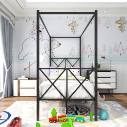 Metal Canopy Bed Frame Platform Bed Frame Queen (size: Twin)