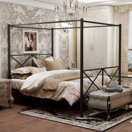 Metal Canopy Bed Frame Platform Bed Frame Queen (size: Full)