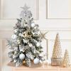 2ft Tabletop Christmas Tree with Light Artificial Small Mini Christmas Decoration with Flocked Snow, Exquisite Decor & Xmas Ornaments for Table Top fo