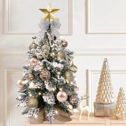 2ft Tabletop Christmas Tree with Light Artificial Small Mini Christmas Decoration with Flocked Snow, Exquisite Decor & Xmas Ornaments for Table Top fo (Color: champagne)