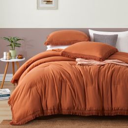 Boho Comforter Set, Boho Bedding set with Tassel Fringe Design, 1 Aesthetic Comforter and 2 Pillowshams (Color: Burnt Orange, size: QUEEN)