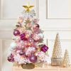 2ft Tabletop Christmas Tree with Light Artificial Small Mini Christmas Decoration with Flocked Snow;  Exquisite Decor & Xmas Ornaments for Table Top f